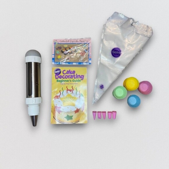Wilton Other - Cake Decorating Kit Icing Decorator Pastry Bags Tips Cupcake Liners Guide Book